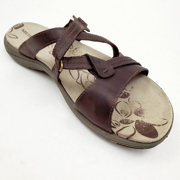 MERRELL Womens Size 10 Bracken Sway Brown Leather Slip On Slide Walking Sandals - Picture 10 of 12